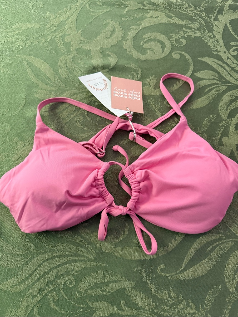 Dippin' Daisy's Pink Ruched Tie-Back Bikini Top